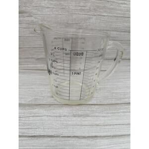 Vintage Fire King Glass Measuring Cup 4 Cup Lettering Loop Handle